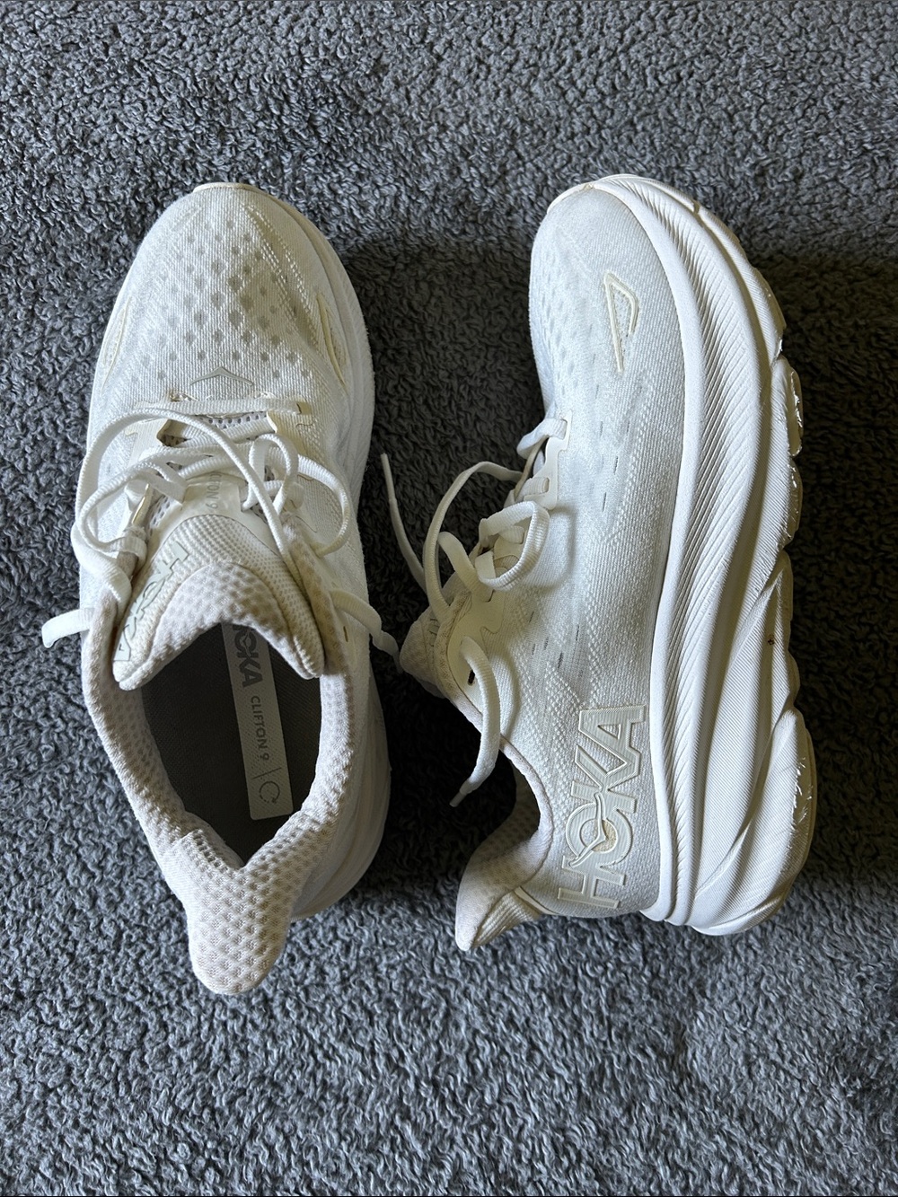 Hoka Clifton 9 White Cushioned Running Sneakers